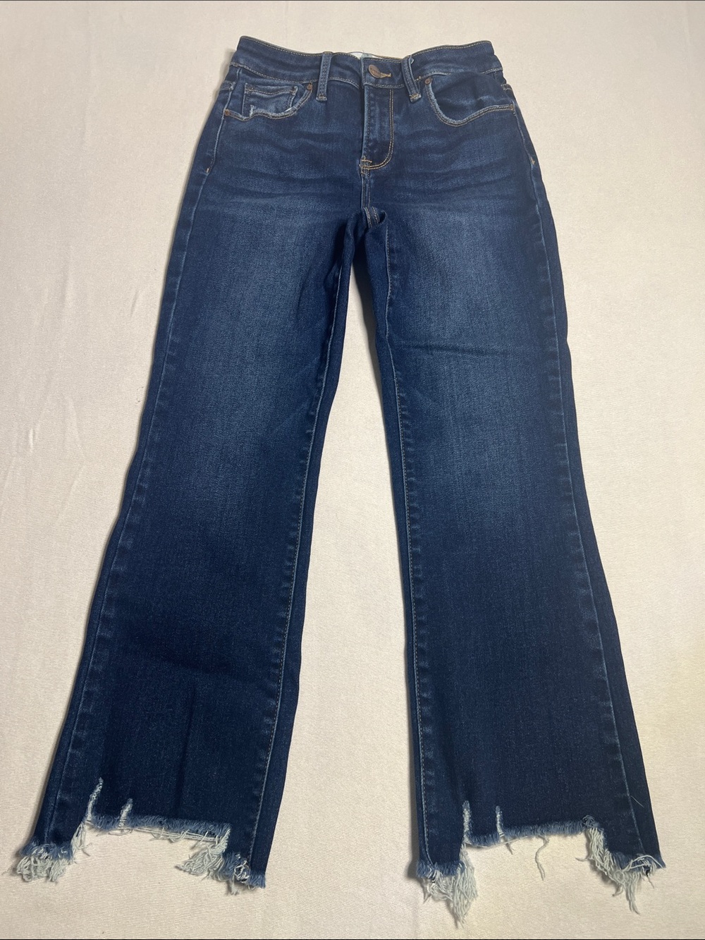 Women's Dark Blue Frayed Hem Wide Leg Jeans